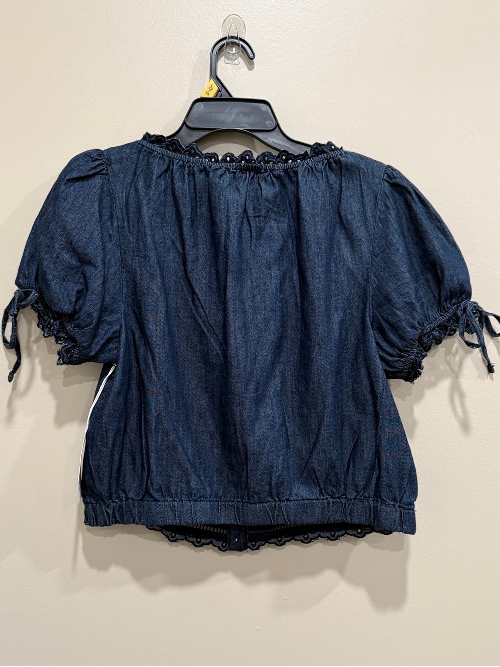 Free Assembly Floral Embroidered Eyelet Peasant Blouse Indigo Medium NWT - Picture 5 of 9